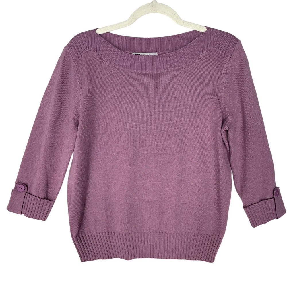 Purple 3/4 Sleeve Sweater Buttons at Folded Cuffs Black Label Women's Size Small